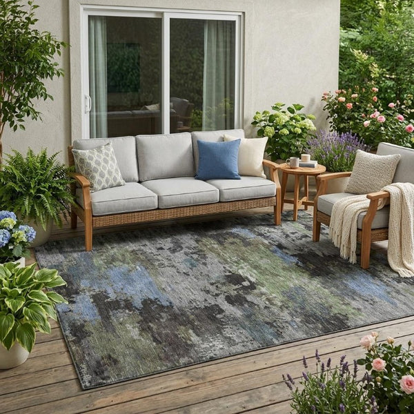 5x8 Taupe Brown Abstract Polyester Area Rug Washable for Indoor Outdoor Spaces