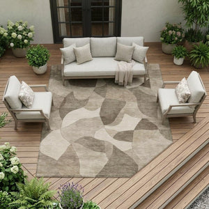 8x10 Abstract Beige Brown Washable Polyester Rug for Indoor Outdoor Living Spaces