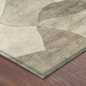 8x10 Abstract Beige Brown Washable Polyester Rug for Indoor Outdoor Living Spaces