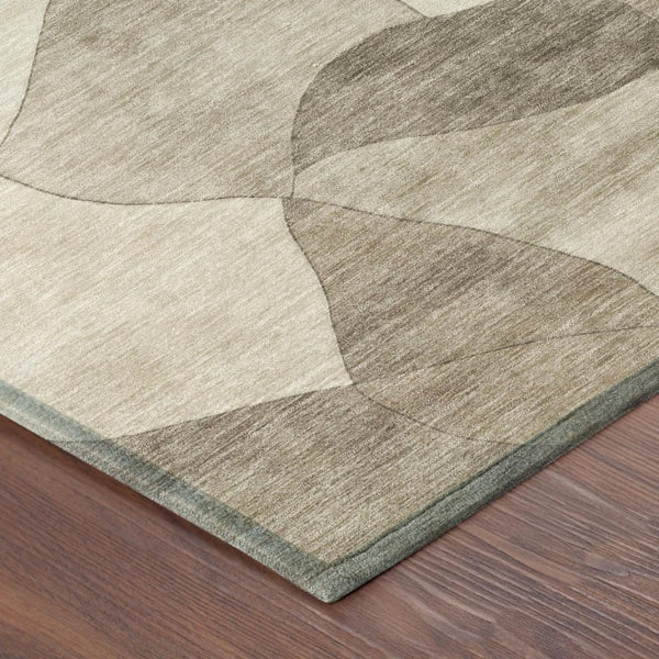 8x10 Abstract Beige Brown Washable Polyester Rug for Indoor Outdoor Living Spaces