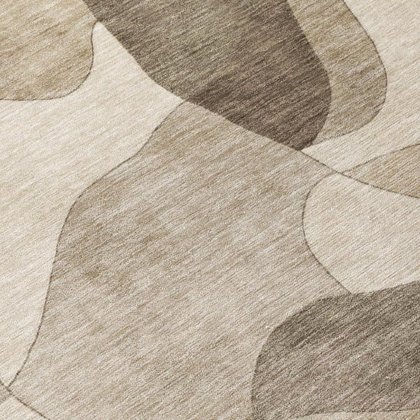 8x10 Abstract Beige Brown Washable Polyester Rug for Indoor Outdoor Living Spaces