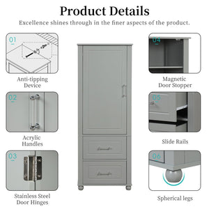 English Elm Tall Freestanding Bathroom Cabinet Two Drawers Adjustable Shelves Matte Mdf Storage Grey N725P407739E