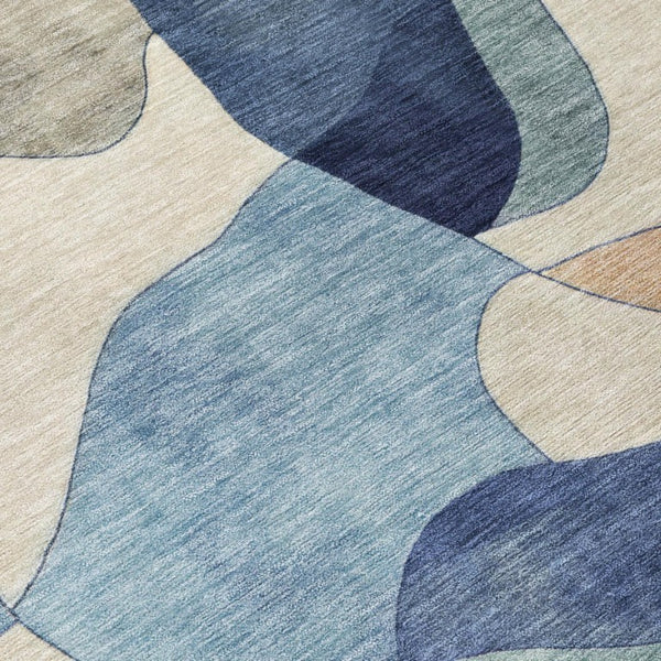 8 X 10 Abstract Blue Polyester Area Rug Washable Stain Resistant Indoor Outdoor