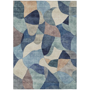 HomeRoots 10 X 14 Blue Abstract Polyester Area Rug Washable Stain Resistant Indoor Outdoor 742612