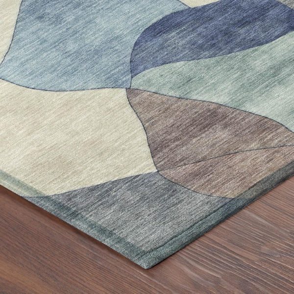 10 X 14 Blue Abstract Polyester Area Rug Washable Stain Resistant Indoor Outdoor
