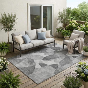 5 X 8 Abstract Gray Silver Polyester Area Rug Washable for Indoor Outdoor Use
