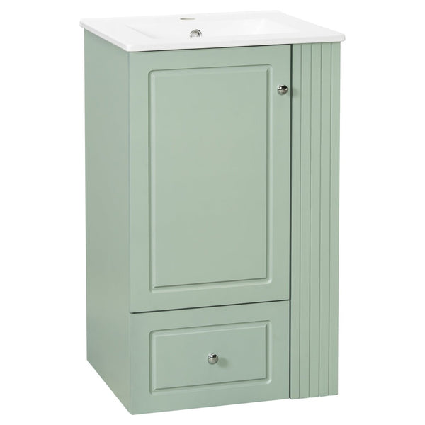 English Elm 20" Freestanding Bathroom Vanity Mdf Cabinet Ceramic Sink Open Shelves Powder Room Green N725P364210F
