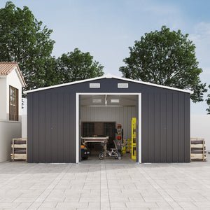 English Elm Campcraft 10x12 Ft Steel Outdoor Storage Shed with Daylight Windows and Weather Resistant Build Dark Gray W1598S00031