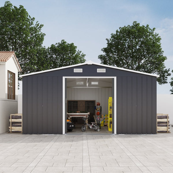 English Elm Campcraft 10x12 Ft Steel Outdoor Storage Shed with Daylight Windows and Weather Resistant Panels Dark Gray W1598S00048