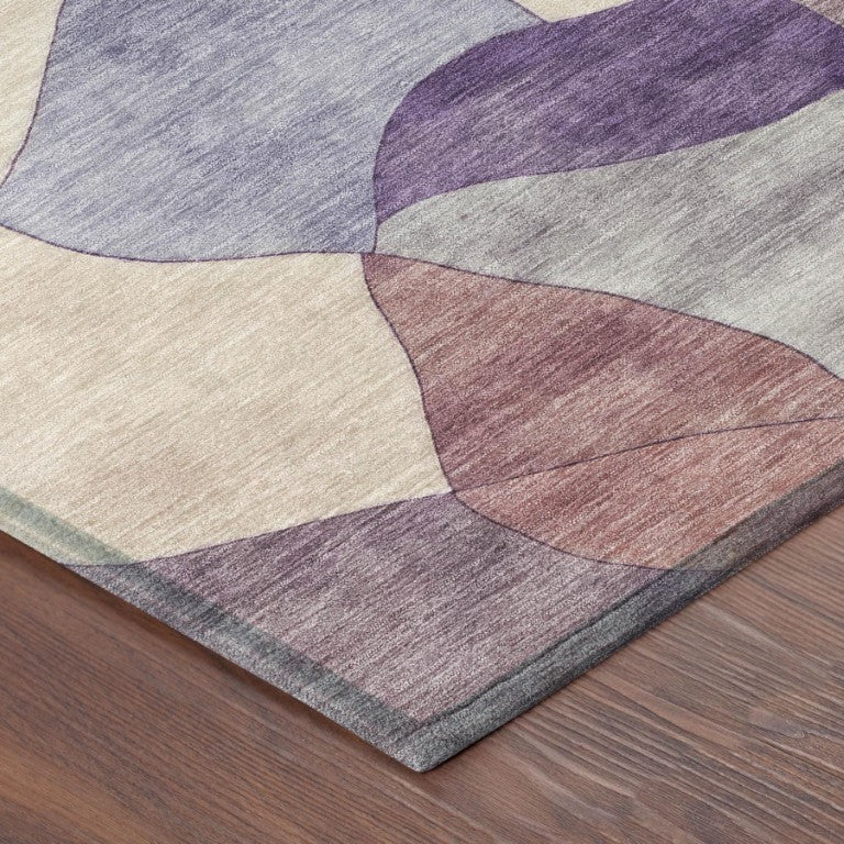 8x10 Plum Purple Abstract Polyester Area Rug Washable for Patio Porch or Living Room