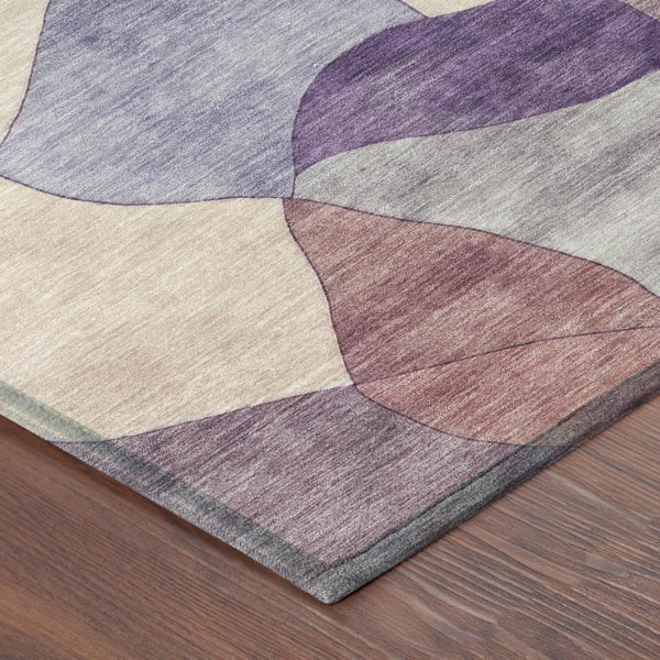 8x10 Plum Purple Abstract Polyester Area Rug Washable for Patio Porch or Living Room