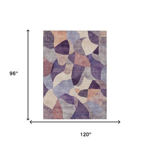 8x10 Plum Purple Abstract Polyester Area Rug Washable for Patio Porch or Living Room
