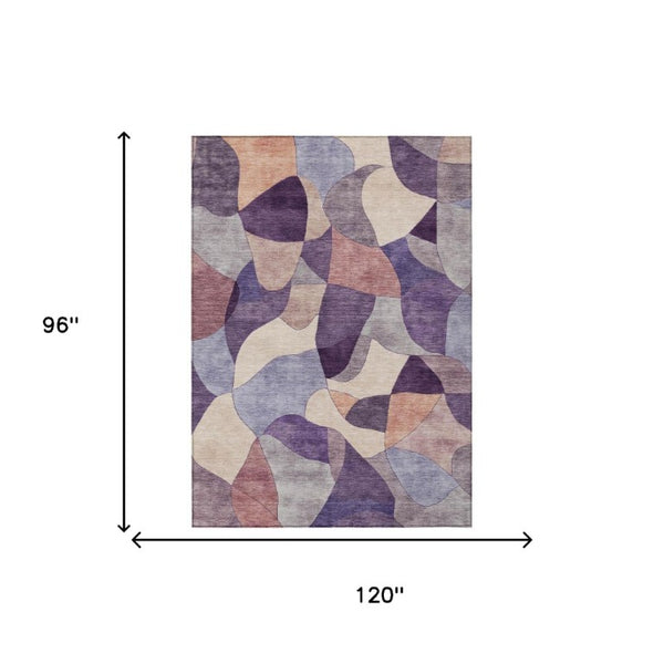 8x10 Plum Purple Abstract Polyester Area Rug Washable for Patio Porch or Living Room