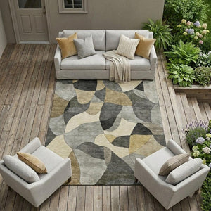 8x10 Pewter Gray Abstract Polyester Area Rug Washable for Indoor Outdoor Spaces