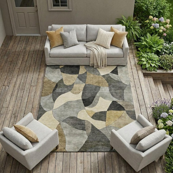 8x10 Pewter Gray Abstract Polyester Area Rug Washable for Indoor Outdoor Spaces