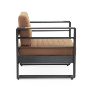 English Elm Christopher Knight Home® - GIOVANNA Club Chair with Rust-Resistant Aluminum Frame, Water-Resistant Cushions & Slat Design for Patio Comfort Orange 34.75 L x 27.75 W x 17.25 H N776P182183O