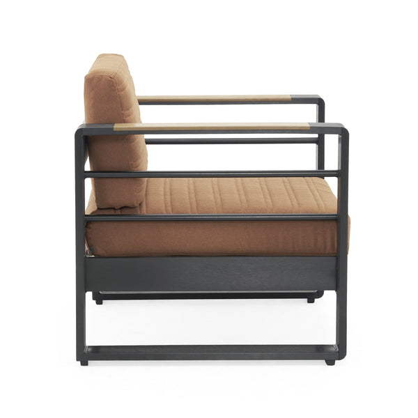 English Elm Christopher Knight Home® - GIOVANNA Club Chair with Rust-Resistant Aluminum Frame, Water-Resistant Cushions & Slat Design for Patio Comfort Orange 34.75 L x 27.75 W x 17.25 H N776P182183O