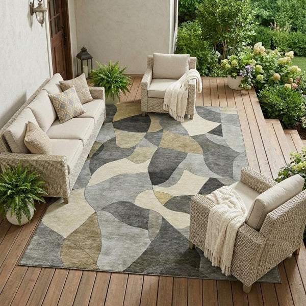 9x12 Pewter Gray Abstract Polyester Area Rug Washable for Indoor Outdoor Use