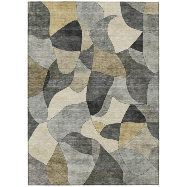 HomeRoots 9x12 Pewter Gray Abstract Polyester Area Rug Washable for Indoor Outdoor Use 742647