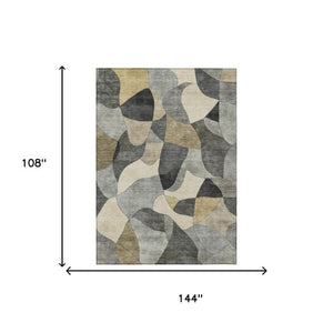 9x12 Pewter Gray Abstract Polyester Area Rug Washable for Indoor Outdoor Use