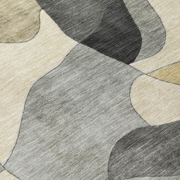 10 X 14 Abstract Pewter Gray Polyester Washable Rug for Patio Porch or Living Room
