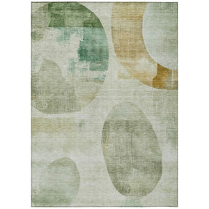 HomeRoots 5x8 Green Ivory Geometric Polyester Area Rug Washable for Patio Porch or Living Room 742656