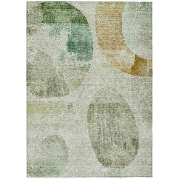 HomeRoots 5x8 Green Ivory Geometric Polyester Area Rug Washable for Patio Porch or Living Room 742656