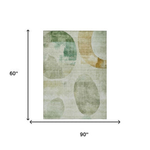 5x8 Green Ivory Geometric Polyester Area Rug Washable for Patio Porch or Living Room