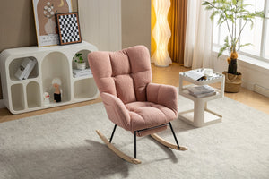 English Elm 067-teddy Fabric High Back Nursery Rocking Chair with Adjustable Footrest and Storage Pocket Pink W527P420900