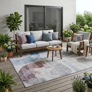 5x8 Blue Silver Geometric Polyester Area Rug Washable for Indoor Outdoor Use