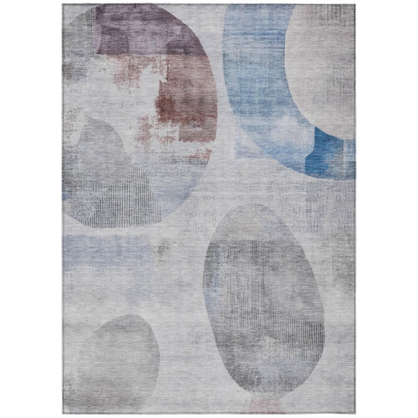 HomeRoots 5x8 Blue Silver Geometric Polyester Area Rug Washable for Indoor Outdoor Use 742662