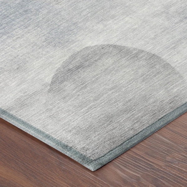 8 Foot Round Geometric Polyester Area Rug in Blue Silver for Indoor Outdoor Use