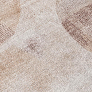 8 Ft Round Geometric Polyester Rug Copper Tones Washable for Patio or Family Room