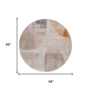 8 Ft Round Geometric Polyester Rug Copper Tones Washable for Patio or Family Room