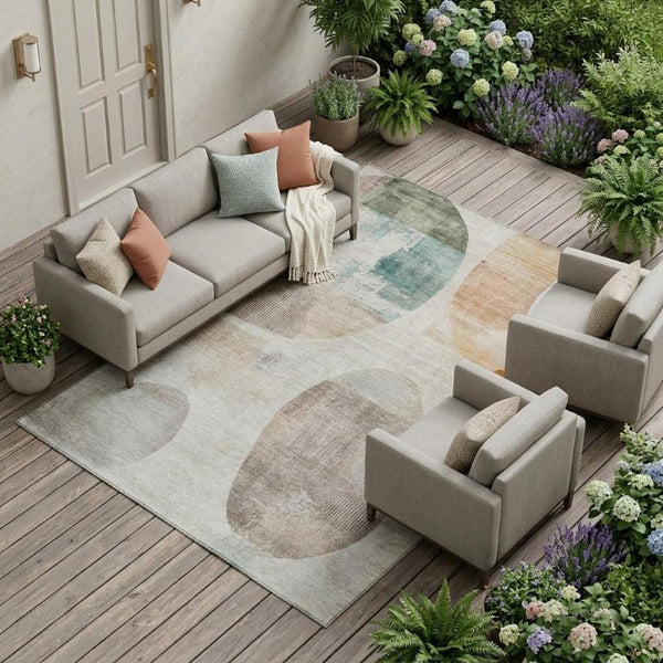 10 X 14 Ivory Silver Geometric Polyester Area Rug Washable Indoor Outdoor Patio