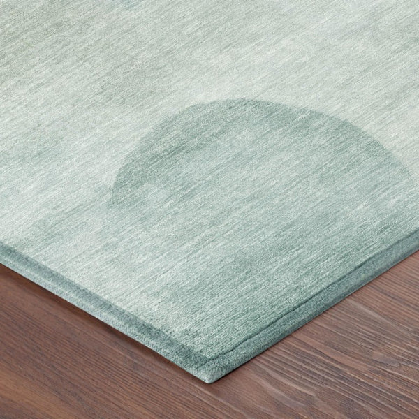 8 Ft Round Geometric Polyester Area Rug Teal Silver Washable Indoor Outdoor Use