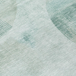 8 Ft Round Geometric Polyester Area Rug Teal Silver Washable Indoor Outdoor Use