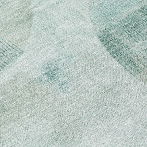8 Ft Round Geometric Polyester Area Rug Teal Silver Washable Indoor Outdoor Use