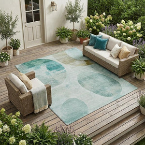 8 X 10 Teal Silver Geometric Polyester Indoor Outdoor Rug Stain Resistant Easy Care