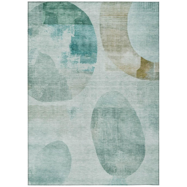 HomeRoots 8 X 10 Teal Silver Geometric Polyester Indoor Outdoor Rug Stain Resistant Easy Care 742682
