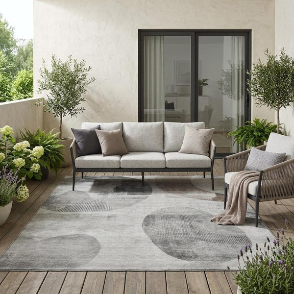5x8 Taupe Brown Geometric Polyester Area Rug Washable for Indoor Outdoor Use