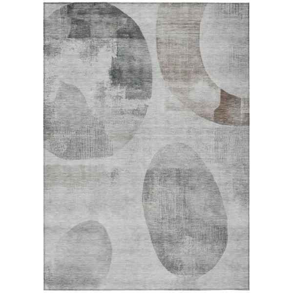 HomeRoots 5x8 Taupe Brown Geometric Polyester Area Rug Washable for Indoor Outdoor Use 742686