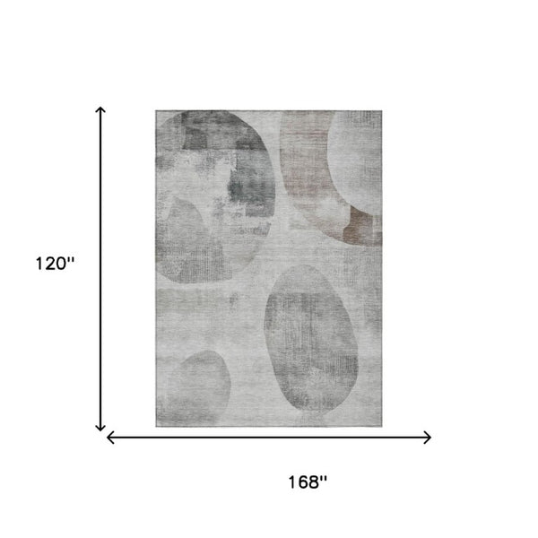 10 Ft X 14 Ft Taupe Brown Geometric Polyester Washable Indoor Outdoor Area Rug