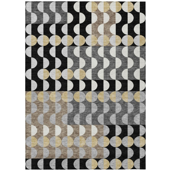 HomeRoots 9 X 12 Black Silver Geometric Polyester Area Rug for Indoor Outdoor Spaces 742695