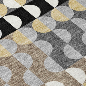 9 X 12 Black Silver Geometric Polyester Area Rug for Indoor Outdoor Spaces