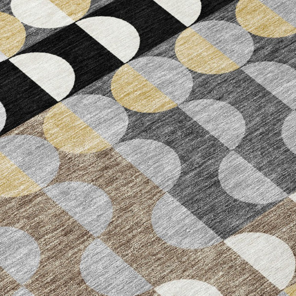9 X 12 Black Silver Geometric Polyester Area Rug for Indoor Outdoor Spaces