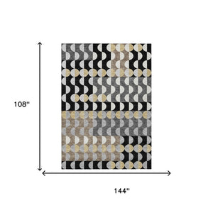 9 X 12 Black Silver Geometric Polyester Area Rug for Indoor Outdoor Spaces