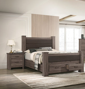 English Elm Modern Eastern King Storage Bed Linen Upholstered Headboard Warm Brown Finish B011S02117