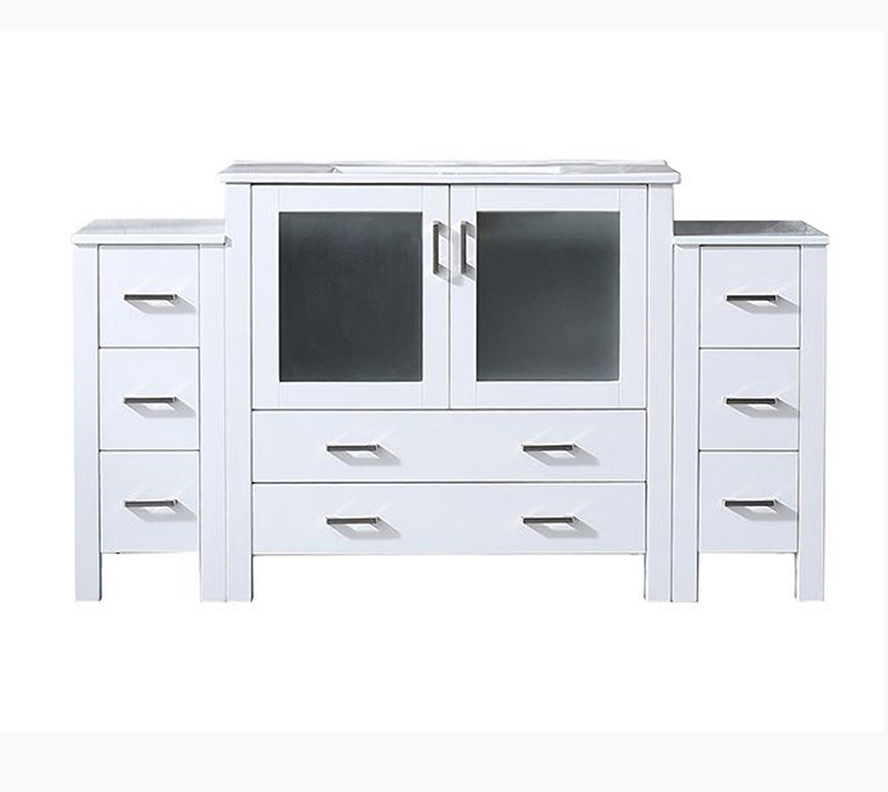 English Elm White Bath Vanity 60 in with Side Cabinets, Soft-Close Drawers, Ceramic Scratch-Resistant Top & Mirror B2731S00960