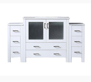 English Elm White Bath Vanity 60 in with Side Cabinets, Soft-Close Drawers, Ceramic Scratch-Resistant Top & Mirror B2731S00960